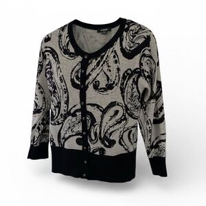 Premise Black and Gray Paisley Cardigan Sweater Size Small
